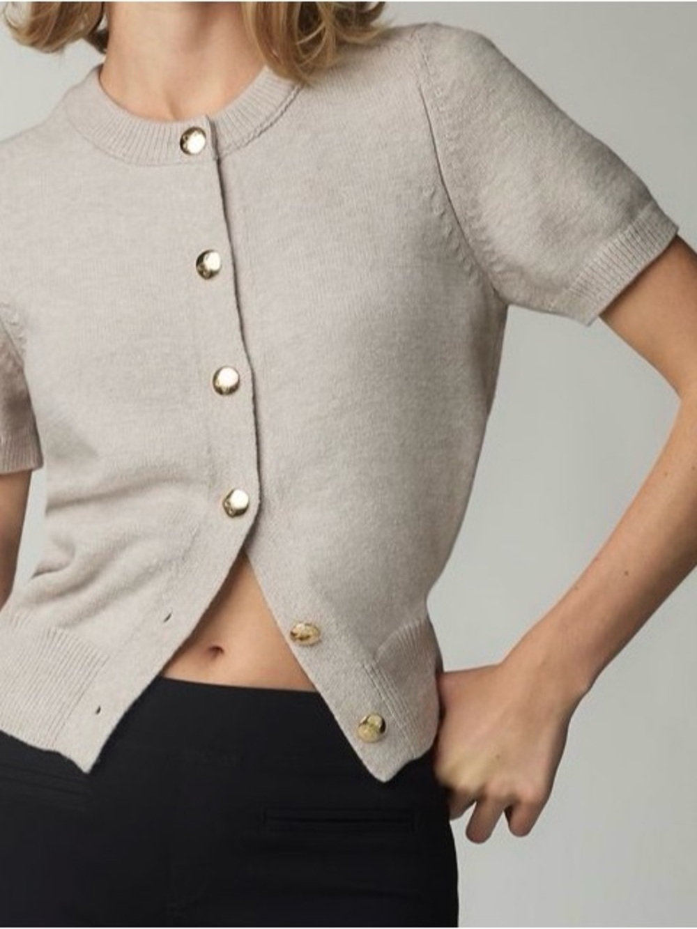 Anthropologie Maeve Short-Sleeve Crew-Neck Cardigan Sweater